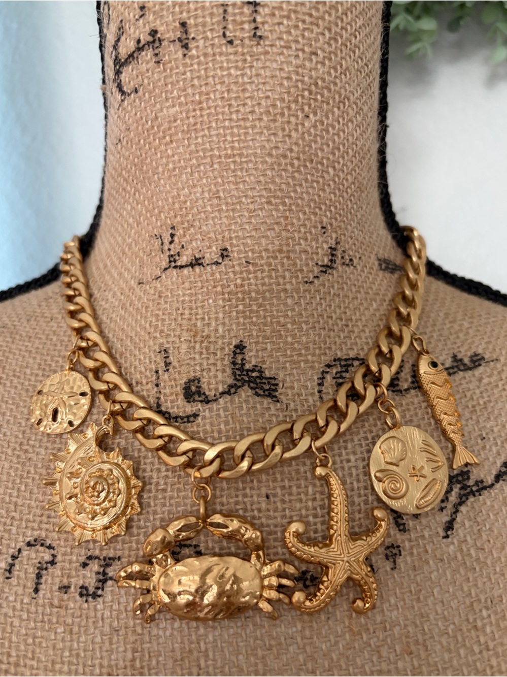 Gold-Tone Coastal Charm Necklace with Starfish & Crab